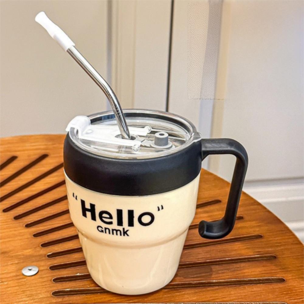 400ml Coffee Mug with Straw and Handlle Insulated Mug New Iced Coffee Cup Drinkware