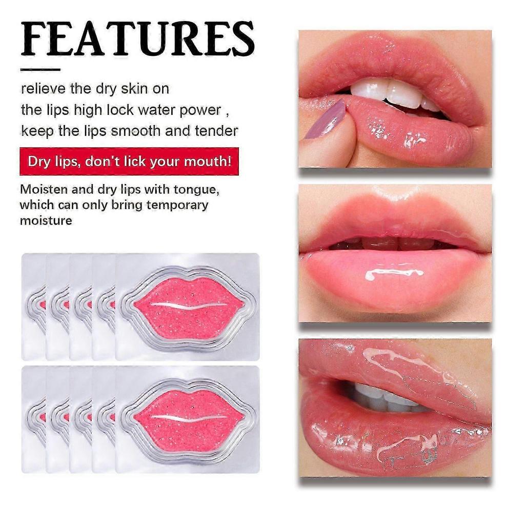 Marine Collagen Lip Mask with Strawberry Extract  Deep Hydrating, Wrinkle-Reducing, Plumping Lip Treatment  10 Pack for Smooth, Soft, Youthful Lips