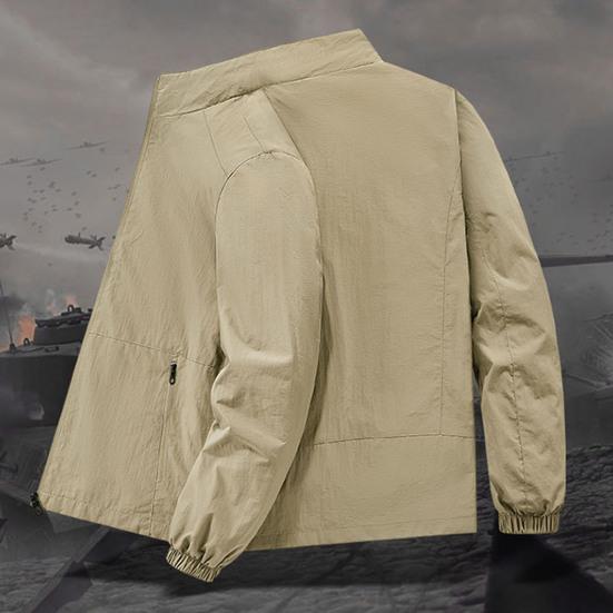 Мужская куртка с воротником-стойкой, длинным рукавом, на молнии, весенне-осеннее пальто с карманами, однотонная