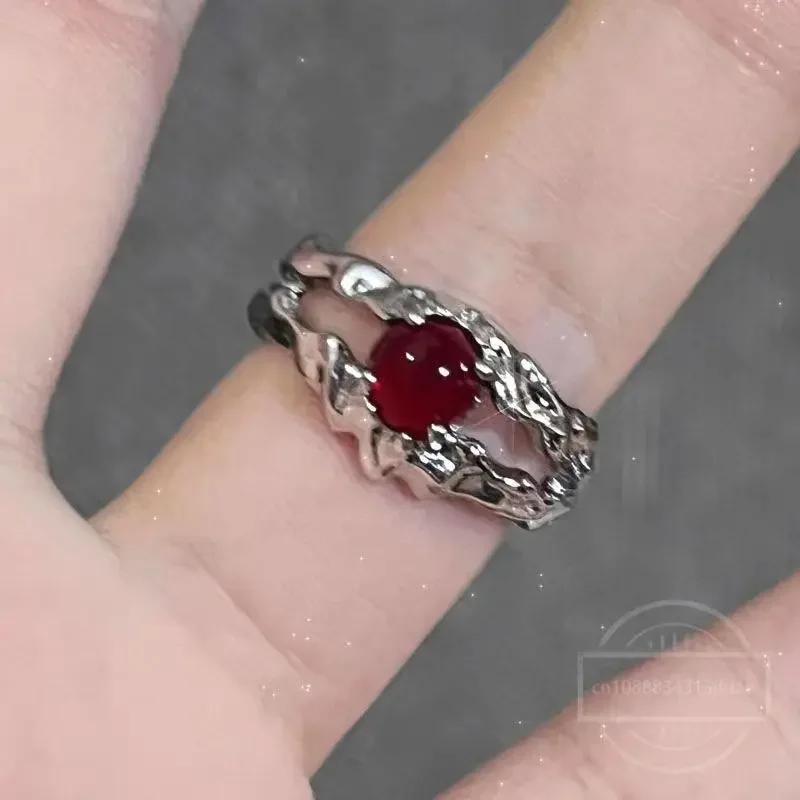 Винтажное Асимметричное Красное Хрустальное Стеклянное Сердце Кольцо Паук Животное Готическое Y2K Креативное Украшение для Женщин