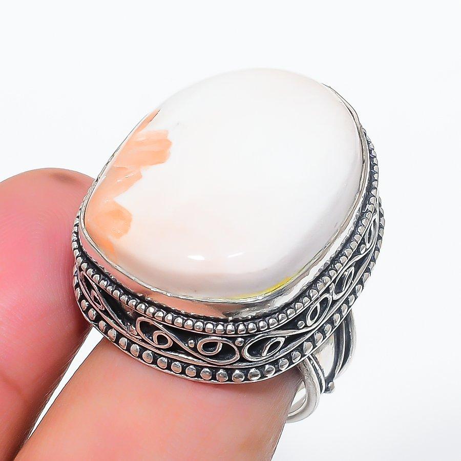 Сколецит Ручной работы Серебро 925 пробы Ювелирное кольцо Размер 7.5 o5u78