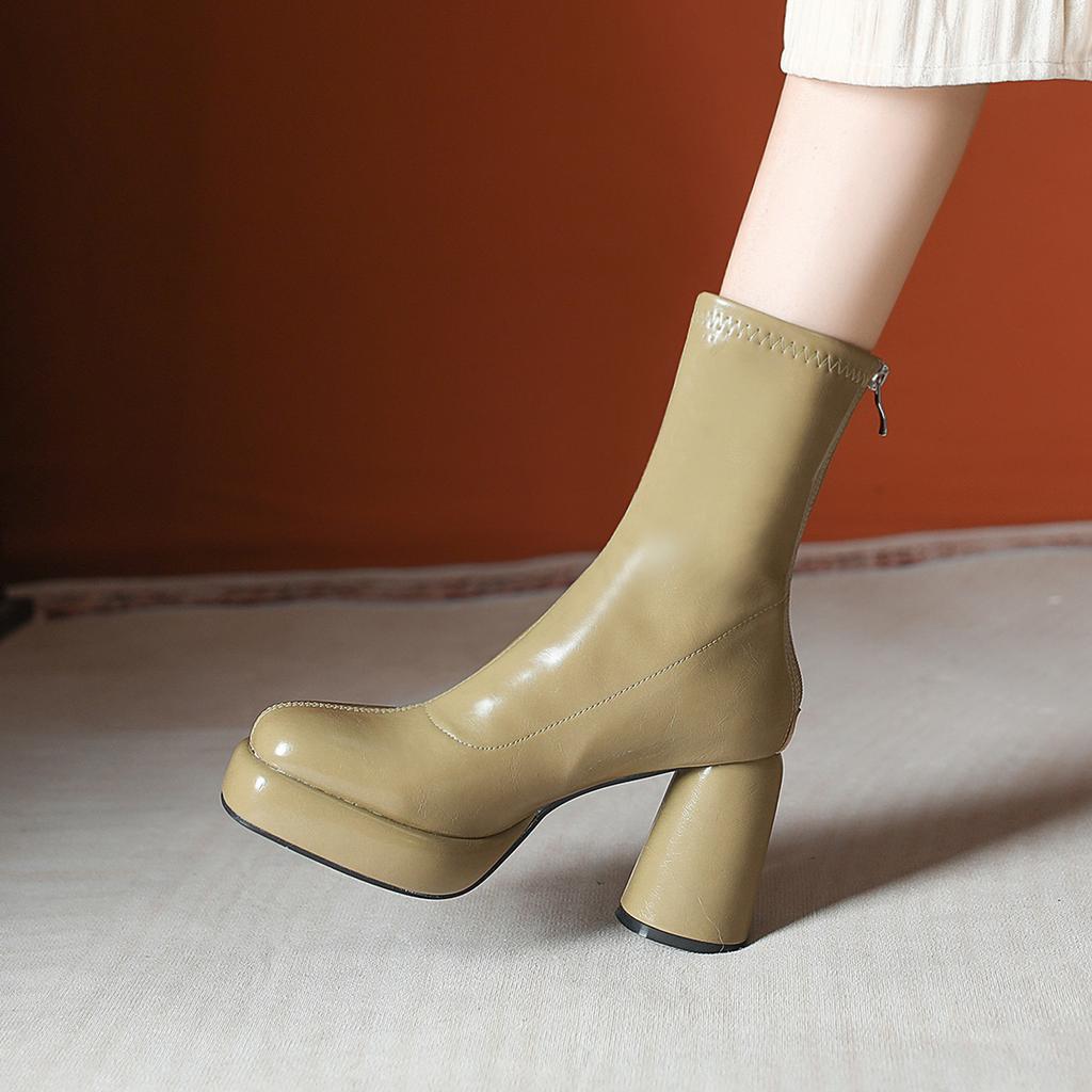 2025 Autumn and Winter Elastic Boots Children's British Style Thin Martin Boots Versatile High Heel Thin Short Tube Fried Street Socks Boots