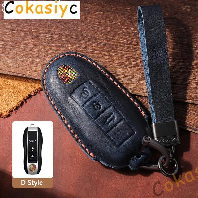 AABKR1 Leather Car Key Case Cover For Porsche Macan 911 Panamera Cayenne 2018 Replacement Boxster 986 987 981 Remote Fob Shell Keychain