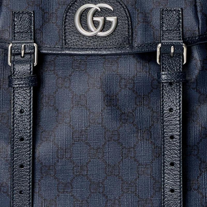 Gucci Ophidia Logo Large Capacity Canvas And Leather Backpack Men Backpacks Blue Black 598140-FABHU-8442