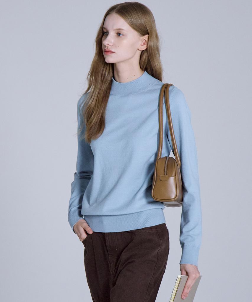 BASIC HOUSE Women'S High-Neck Long-Sleeve Sweater Blue Lykt7202