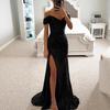 Women's Sequin Prom Dress with Slit Sparkly Off Shoulder Gown Formal Mermaid Evening Party Maxi Dress