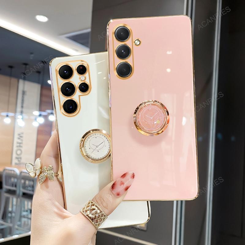 Роскошный чехол-подставка с кольцом-держателем для Samsung Galaxy S24 S23 S22 S21 S20 Fe Plus Ultra 5g, силиконовая задняя крышка S 24 23 22 21