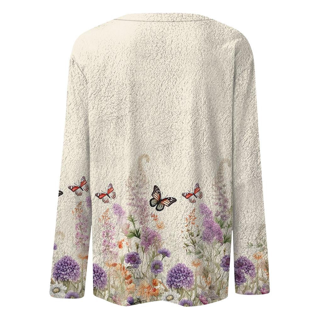 Женская модная повседневная фланелевая футболка с длинным рукавом и круглым вырезом с принтом