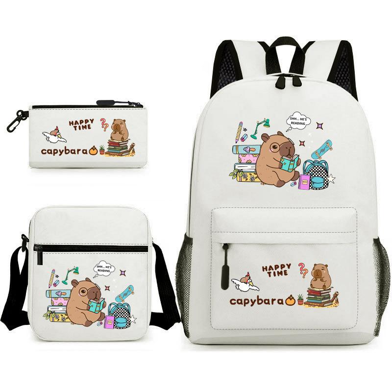 New Kapibara Student School Bag Fashion Popular Backpack Shoulder Bag Pencil Bag Three-piece Set