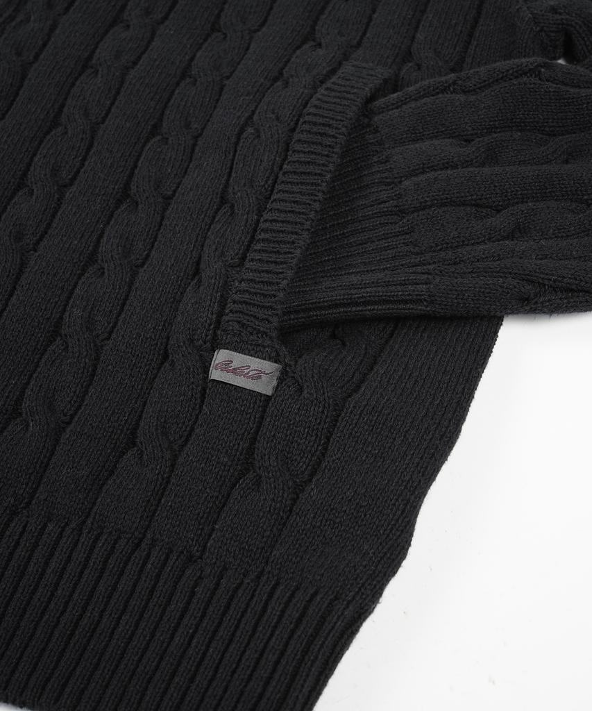 BIRBANTE Washable Cotton Cable Two-Way Knit Zip-Up - Black