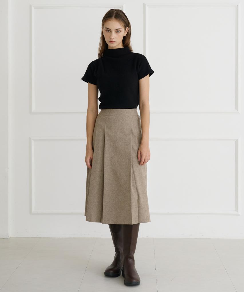 Bye Bye Seop Tuck Pleated Wool Midi Skirt Ash Beige [T44]