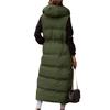 Down Vest Long Zipper Hooded Pockets Sleeveless Coldproof Solid Color Coat Jacket