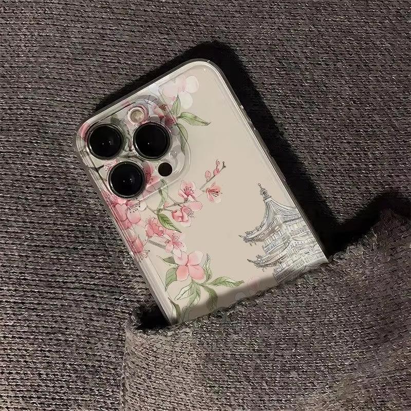 Прозрачный чехол для телефона с розовым цветочным узором для iPhone 17 16 15 14 Plus 13 12 11 Pro MAX 16E 17E Air Чехол для телефона Coque Funda