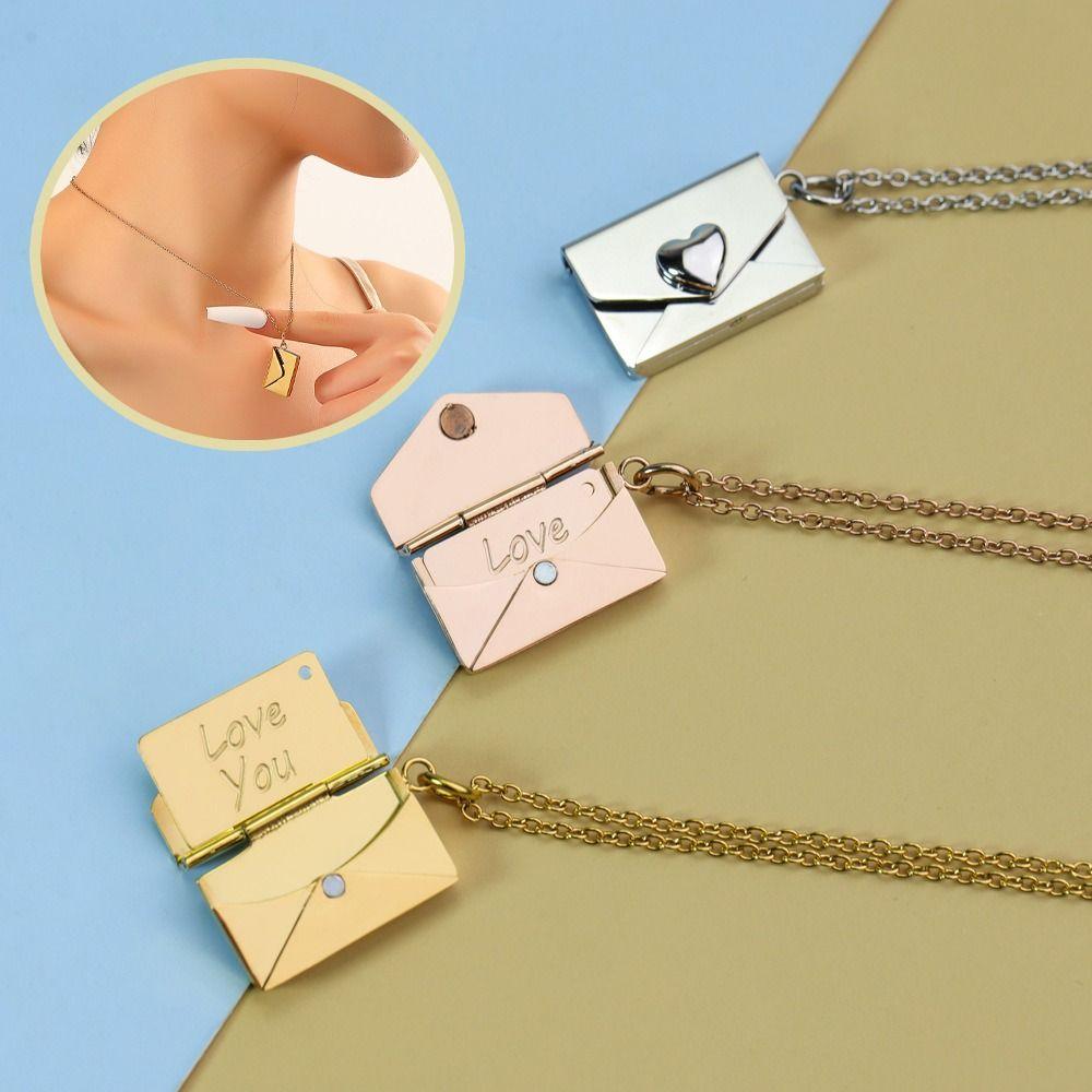 Heart Envelope Necklace Openable Lovers Choker Necklace Simple Pendant Sweater Chain Girls