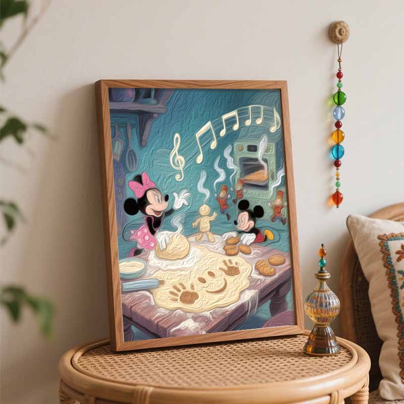 Disney baking cookies kitchen music digital oil painting art painting handmade diy home decorations