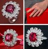 New Deluxe Floral Red Cubic Zirconia Ring Women 'S Shiny Finger Accessories Anniversary Party Gift Premium Women 'S Jewelry