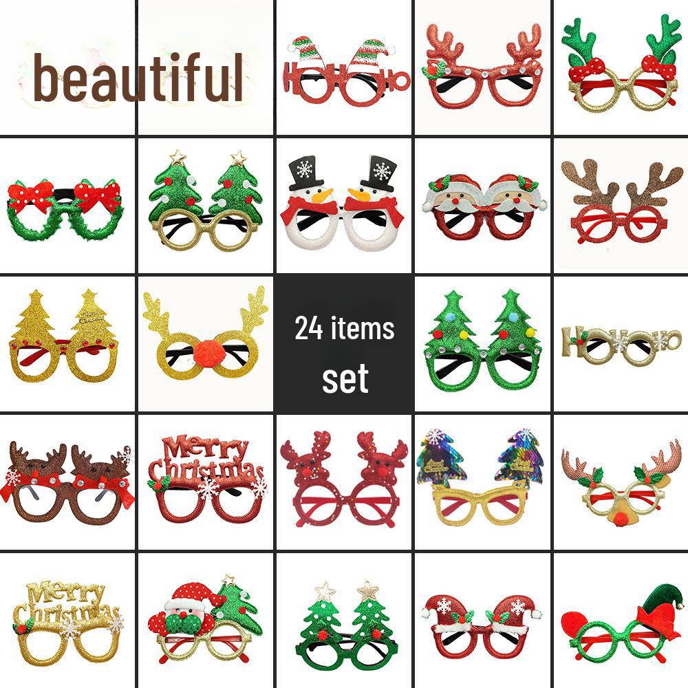 Рождественские мультяшные очки — подарки для взрослых и детей с изображением Санты, снеговика и рогов оленя