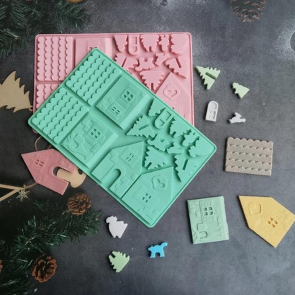 Silicone Block Christmas Wooden House Cake Mould Jelly Pudding Soap Cake Mould