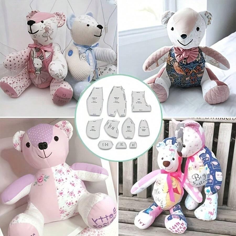 10pcs/Set Creative Acrylic Memory Bear Templates Patchwork Cutting Ruler DIY Child Toy Gift Home Sewing Pattern With Instruction