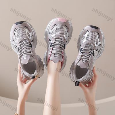 Массивные кроссовки на платформе для женщин Весенние дышащие сетчатые на толстой подошве Вулканизированные туфли Женские повседневные на шнуровке Спортивные для бега