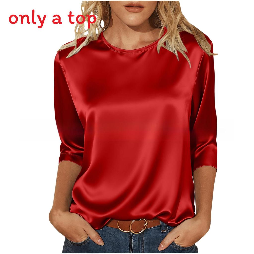 Womens Satin T Shirt With Spliced Design For Casual Wear