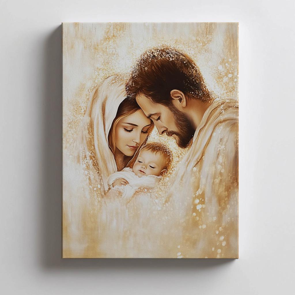 Poster Holy Family In Golden Glow Poster Holy Family In Golden Glow, 50X70 Cm, Gold Aluminum Frame, 230 Gsm Matte Paper