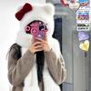 Шляпа-ушанка с бантом Hello Kitty, теплая, плюшевая, осенне-зимняя, для девочки-студентки, котенок Китти