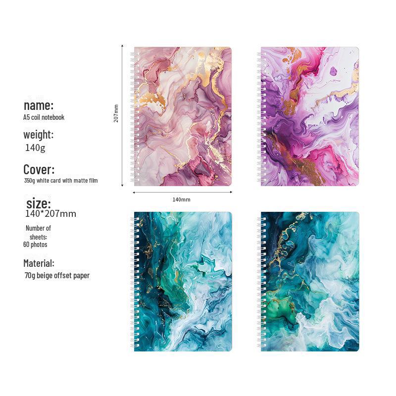 Набор блокнотов с мраморным узором: 4 стильные и дорогие книги с горизонтальным переплетом
