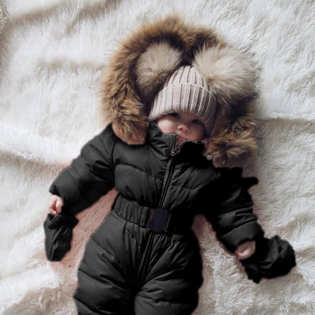 Зимний комбинезон для маленьких мальчиков и девочек, комбинезон с капюшоном, теплое плотное пальто, наряд