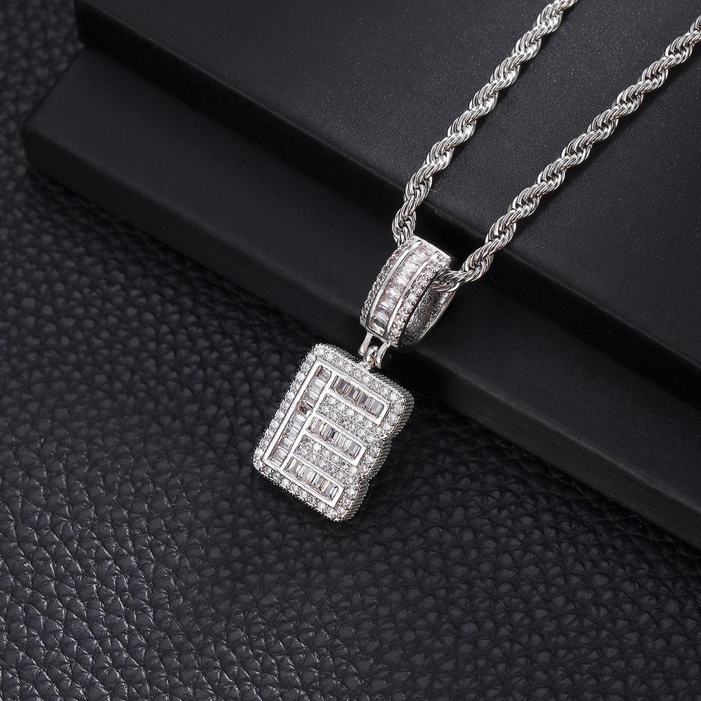 Zircon Inlaid Rock Sugar Initial Pendant Necklace - European & American Hip-Hop Style
