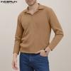 Autumn Winter Men Lapel Neck Long Sleeve Casual Texture Rib Pullovers Tops