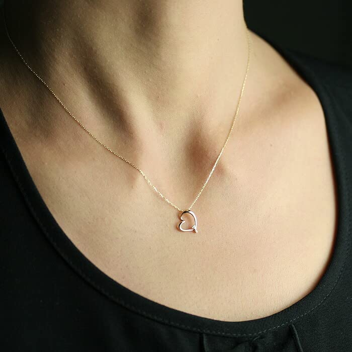 Diamond World 10K Gold Diamond Open Heart Pendant Available In 3 Materials Women's Necklace, 0.01ct,