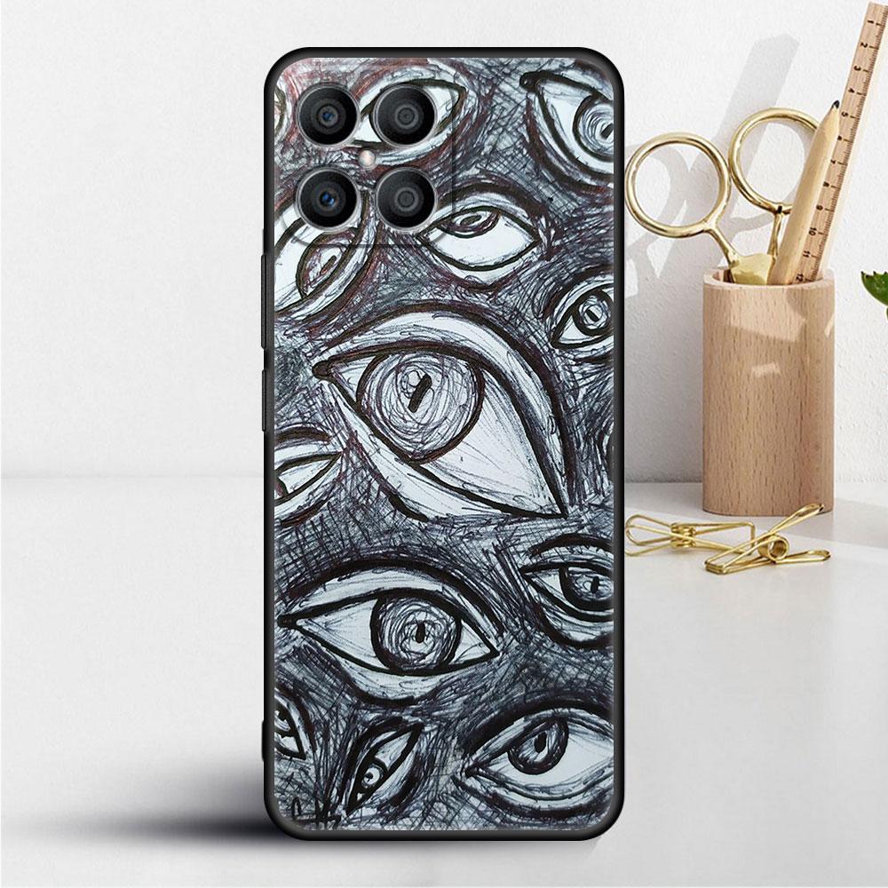 Scary Face Eyes Smiley Case For Huawei Honor X8 X9 P50 X7 50 20 8X Play 9A P40 P30 Lite P Smart 2021 Black Phone Coque