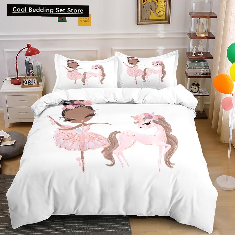 Мультяшный балетный танцующий девочка пододеяльник комплект постельного белья в стиле принцессы для двоих детей для девочек скандинавский покрывало для кровати полный двуспальный размер Queen King