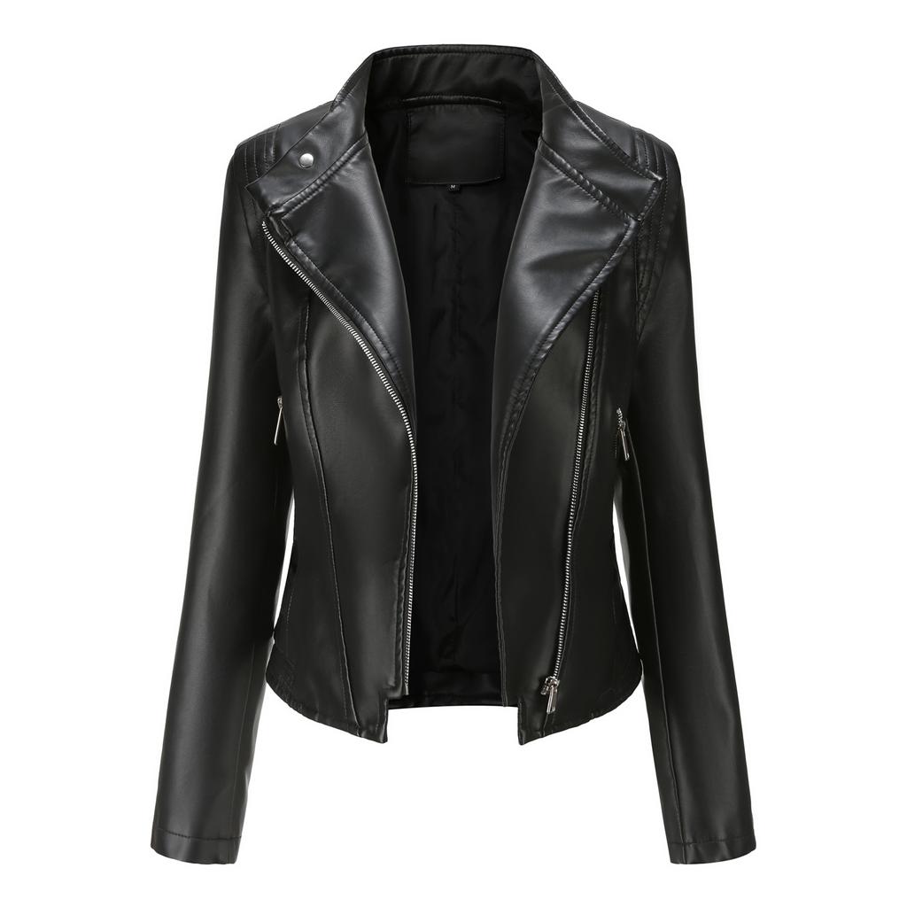 New PU Lapel Women's Slim Leather Jacket for Women Spring and Autumn Thin Long-sleeved Jacket Short Women's Jacket
