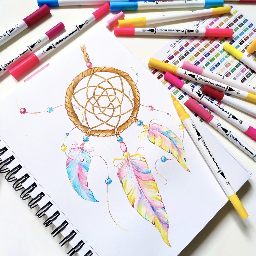 Ohuhu Art Marker 160 Color Pen Brush and Extra Fine Twin Watercolor Perfect for Coloring Art with Storage Christmas Gift Pens, Set, Water-Based