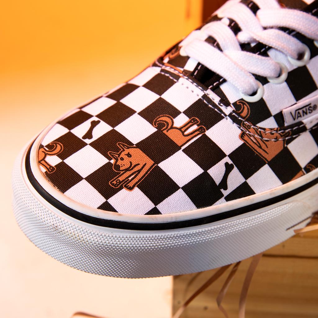Vans Обои Аутентичный Принт Клетки Собаки Низкие Кеды из Холста Унисекс Кроссовки Черно-Белые VN0A5KS9BP6