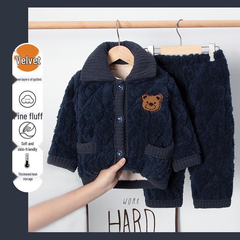 Зимний детский стеганый фланелевый пижамный комплект с флисовой подкладкой для мальчиков, девочек и малышей, семейный matching set