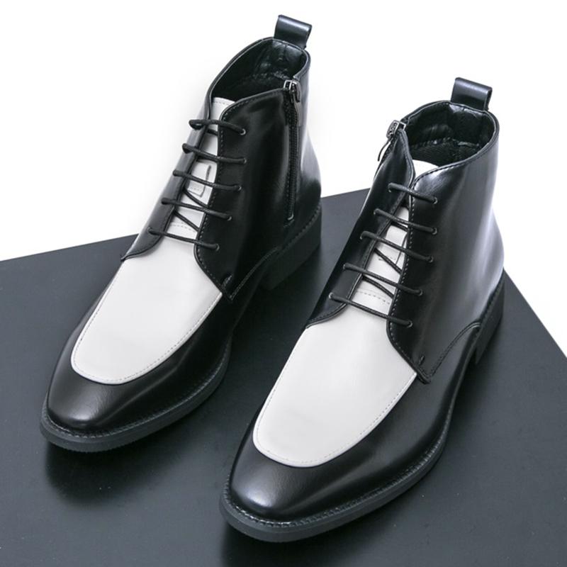 Fashion Wniter Designer Fashion New Male Pointed Black White Lace Up Ankle Boot Men Casual Luxury High Top Platform Shoes Zapatos Hombre