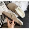 Новые женские тапочки Осень Зима Кожаные тапочки с круглым носком Тапочки для пар Уличные повседневные Сохраняющие тепло Женские замшевые шлепанцы Mujer