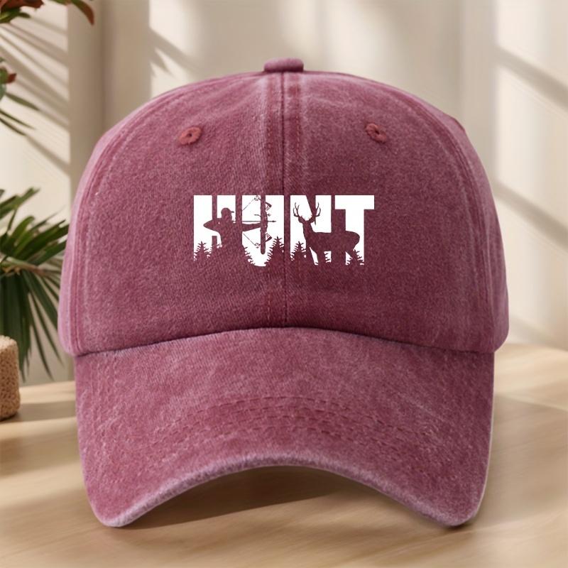 HUNT Outdoor Hunting Printed Baseball Cap Classic Washed Retro Peaked Cap Soft Sweat-Absorbent Breathable Hat Personalized Street Hip-Hop Hat