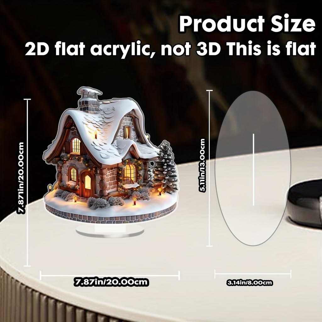 8 дюймов 2D Красочная Рождественская Снежная хижина Акриловое Настольное Украшение Семейная Деревня Миниатюрная Статуэтка Подарок на Тему Праздничного Дома