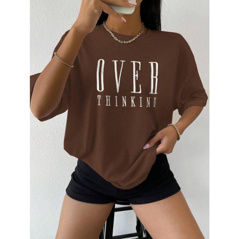 Over Thinking Letter Print Женские хлопковые топы с коротким рукавом, дышащие, винтажные, с круглым вырезом, все математические повседневные футболки, женская футболка, одежда