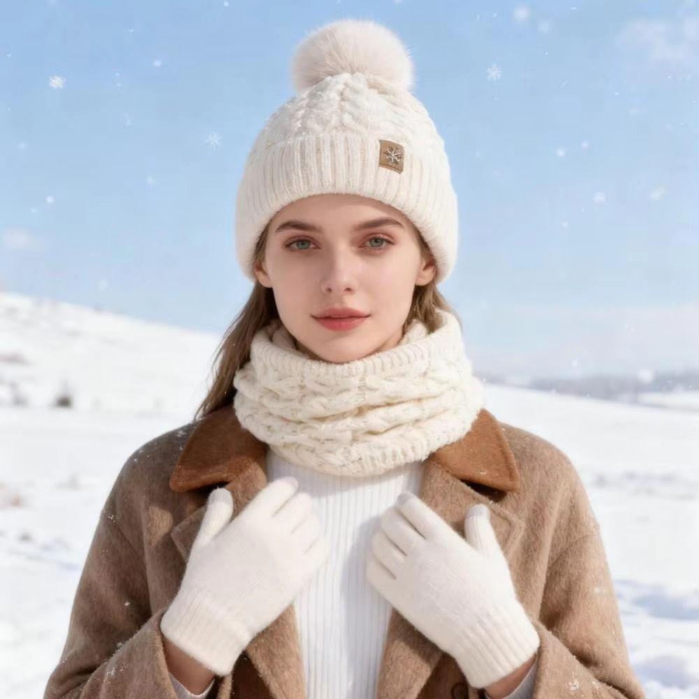 Thickened Women Hat Scarf Gloves Set Solid Color Women's Winter Accessories Set Winter Season