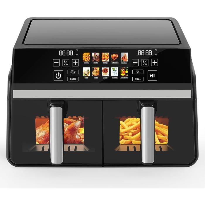 Friteuse à air chaud - NETTLIFE - 2 compartiments 10 L (5+5 L) - SYNC & DUAL double zone - Écran tactile - 2200 W