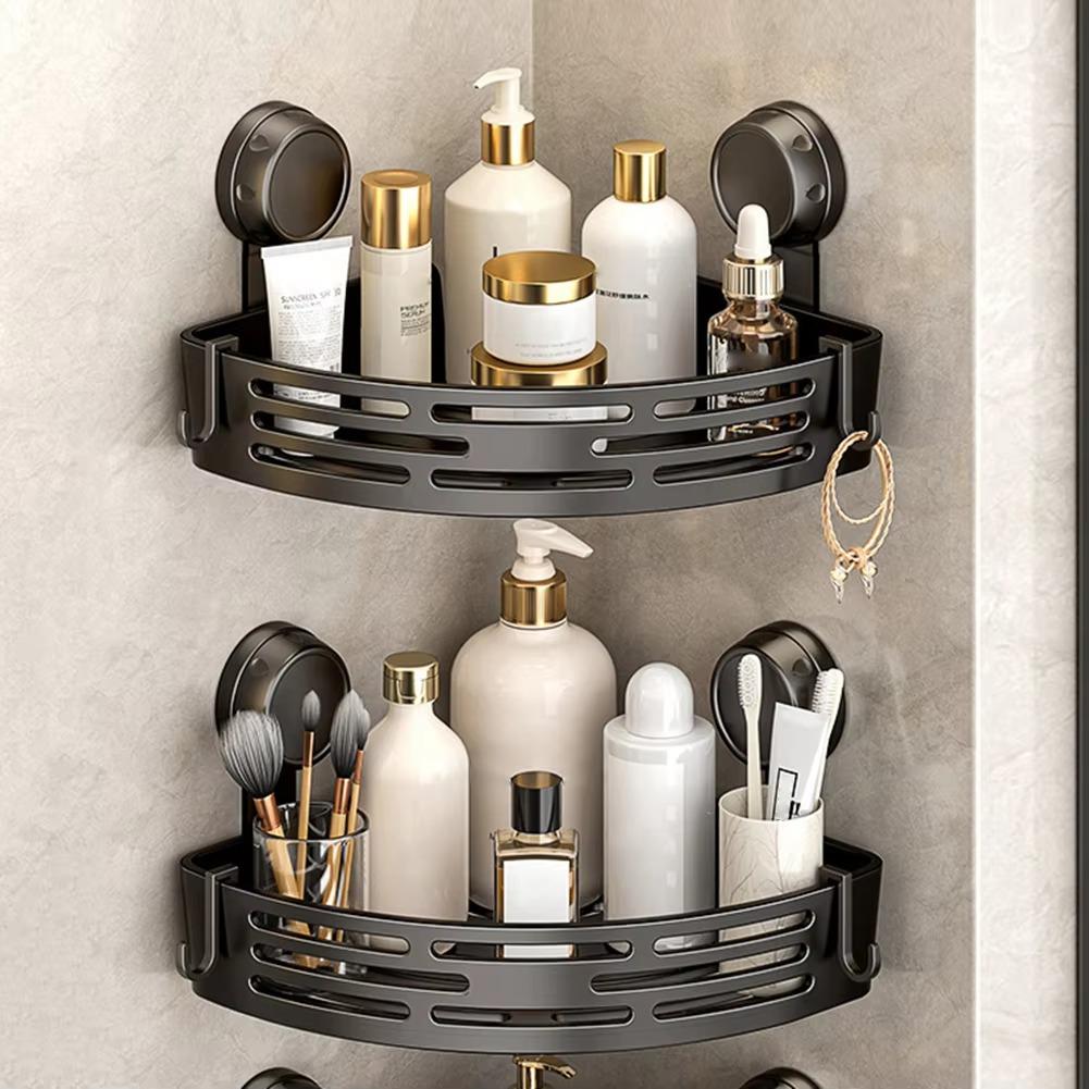 2pcs Suction Cup Corner Shower Shelf Triangle Bathroom Organizer Wall Mount Storage Rack For Shampoo Soap Toiletries