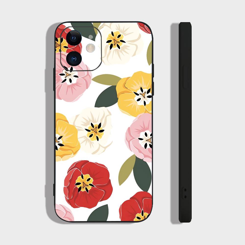 Арт Цветы Для IPhone 15 16 14 Plus 13 12 11 17 Pro Max 17 Air Черный Мягкий Чехол Для Телефона