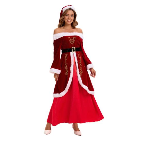 Mrs. Claus Costume Santa Dress with for Women Adult Christmas White Faux Fur Trim