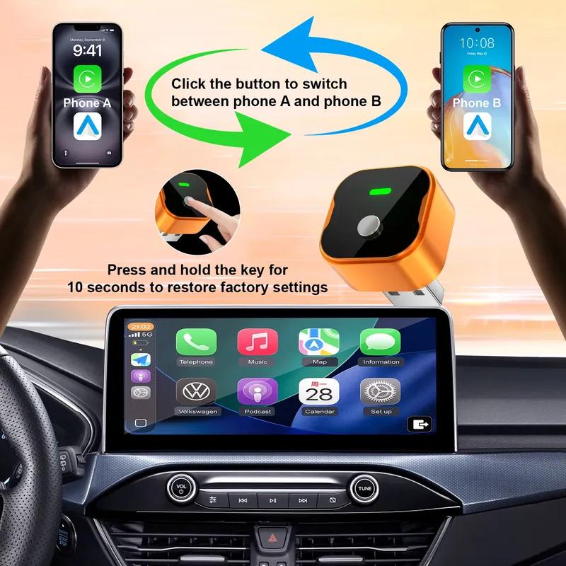 2-в-1 Мини-бокс Проводной к Беспроводному Адаптер Carplay Android Auto WIFI BT Автоматическое Подключение Для Toyota Volvo Benz MG Kia MAZDA FORD