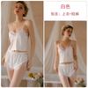 Women's Solid Satin Lace Cami Top Shorts with Robe Lounge Set